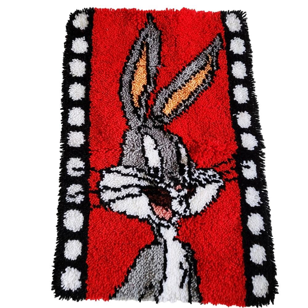Vintage Bugs Bunny from Looney Tunes "Bugs on Film" Latch Hook Rug Handmade